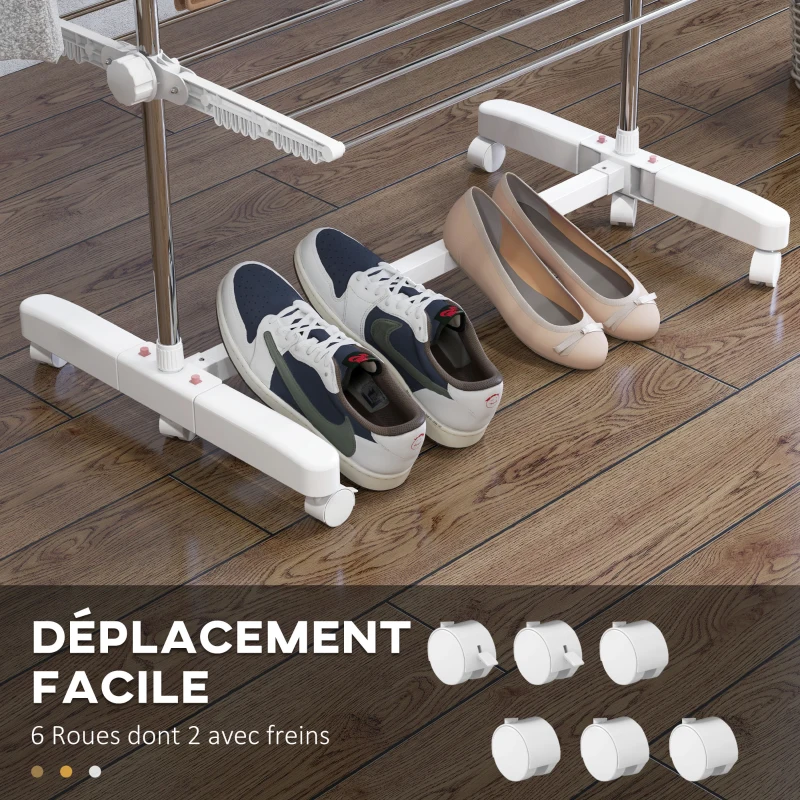 HOMCOM Séchoir à Linge étendoir pliable ailes latérales utilisation intérieure et extérieure 142 x 55 x 172 cm 4 niveaux