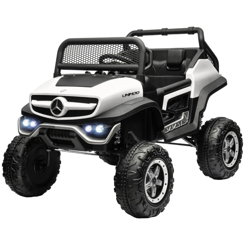 HOMCOM Voiture électrique 4x4 pour enfants de 3 à 8 ans Mercedes-Benz Unimog avec télécommande roues suspendues klaxons blanc