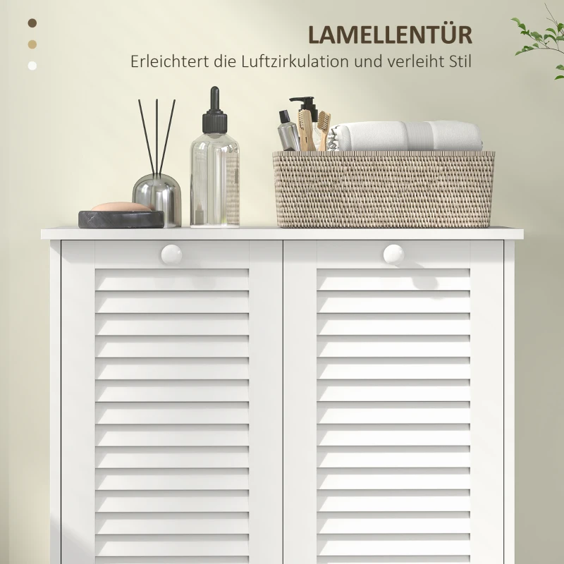 HOMCOM Waskast met 2 Kiepbakken voor Wasgoed, 2 Lamellendeuren, 70 x 38 x 73 cm, Wit