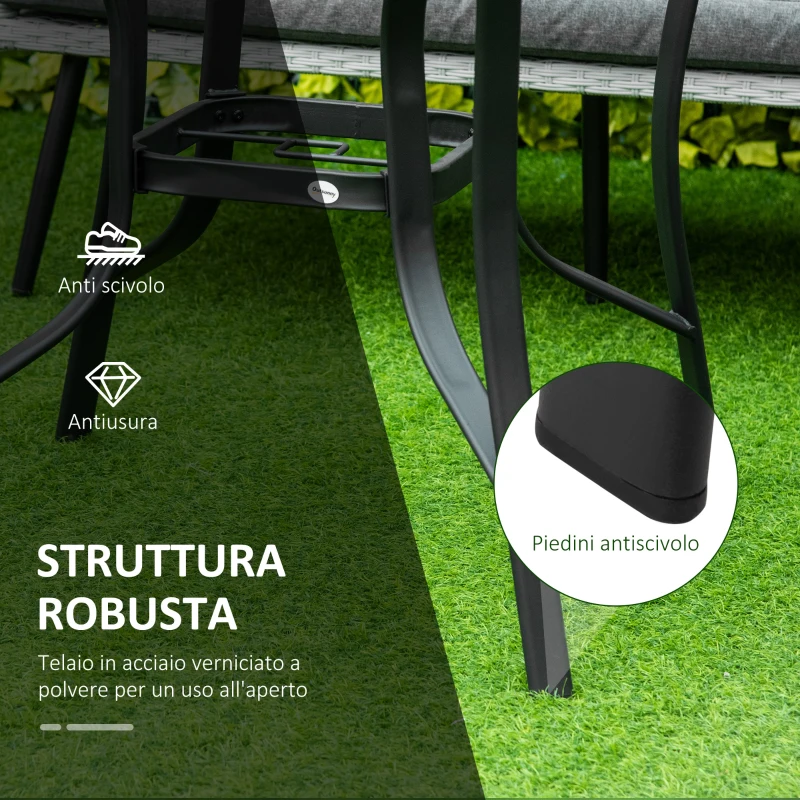 Outsunny Tavolo da Giardino Rotondo con Foro per Ombrellone in Acciaio e Vetro, Ф106.5x71cm, Nero