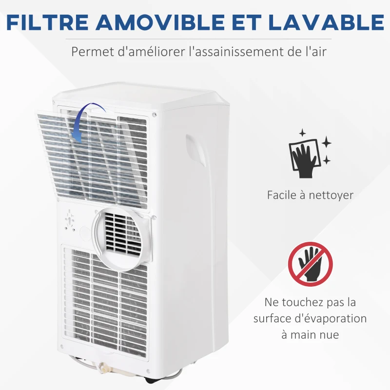 HOMCOM Climatiseur portable 9.000 BTU/h 2,6KW - ventilateur, déshumidificateur - réfrigérant naturel R290 - capacité de couv. max. de 28 m² - télécommande - débit d'air 360 m³/h - blanc