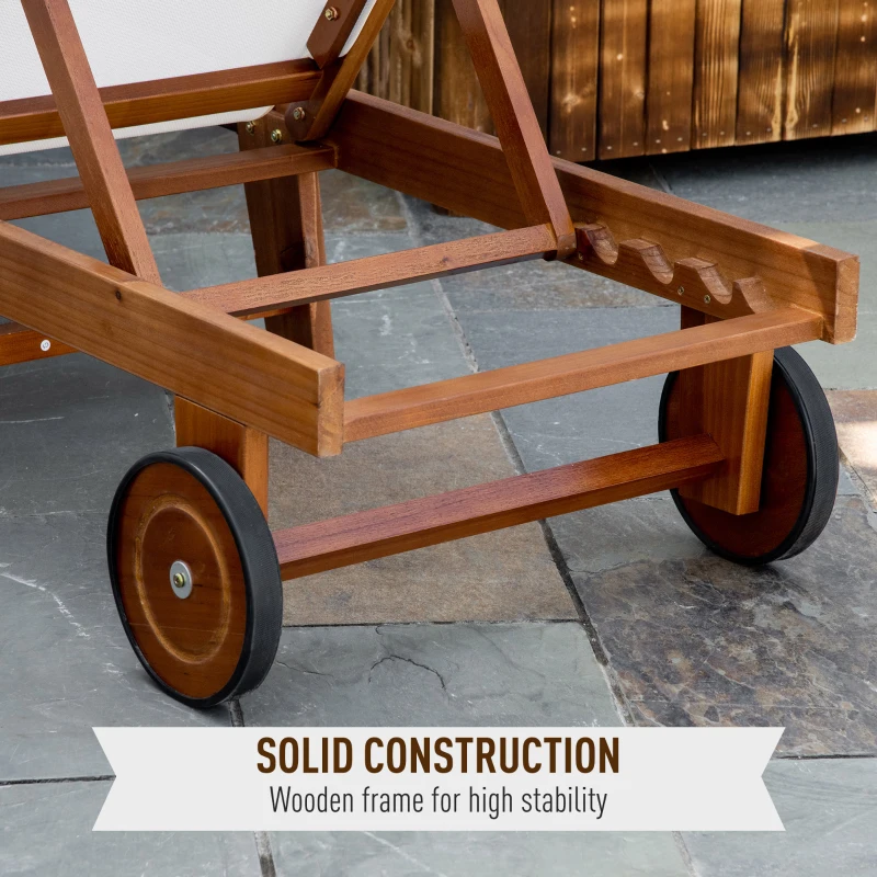 Outsunny Sdraio da Giardino con Schienale Regolabile con Ruote Balcone in Legno di Acacia 198x60x88/80/69/45cm