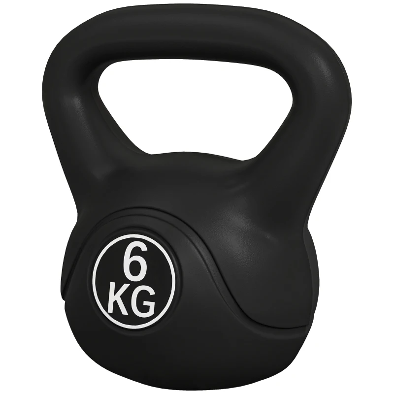 HOMCOM Pesa Rusa de 6 kg Kettlebell Relleno de Arena con Mango Ancho Antideslizante para Entrenamiento 20x13x22 cm Negro