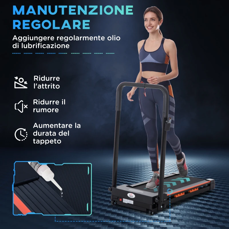 HOMCOM Tapis Roulant Elettrico Pieghevole Salvaspazio con Telecomando e Chiave di Sicurezza, 1-6 km/h, Potenza 0.5HP, 105x56x108.5cm