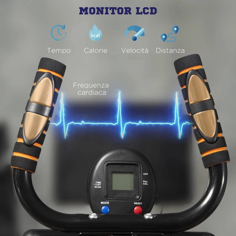 HOMCOM Cyclette Ellittica con 4 Livelli di Resistenza, Monitor LCD e 2 Ruote, in Acciaio e ABS, 90x62x150 cm, Nero