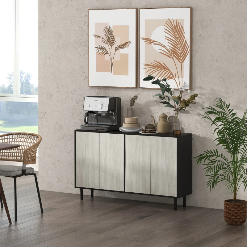 HOMCOM Credenza Moderna con 2 Armadietti e 4 Ante con Apertura a Pressione, 121x37x75cm, Nero