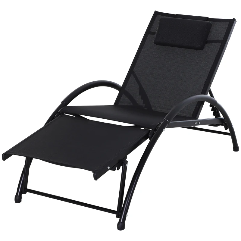 Outsunny Tumbona de Jardín Aluminio Reclinable con Respaldo Ajustable de 5 Niveles Reposapiés Regulable y Reposacabezas Extraíble para Terraza Balcón Exterior 66x152x81 cm Negro