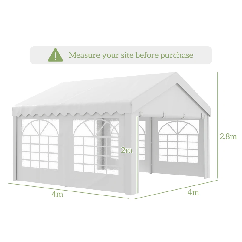 Outsunny 4m x 4m Marquee Party Tent, Heavy Duty Wedding Canopy with Sidewalls, Doors, Windows, Galvanised Garden Gazebo for Parties Events, White