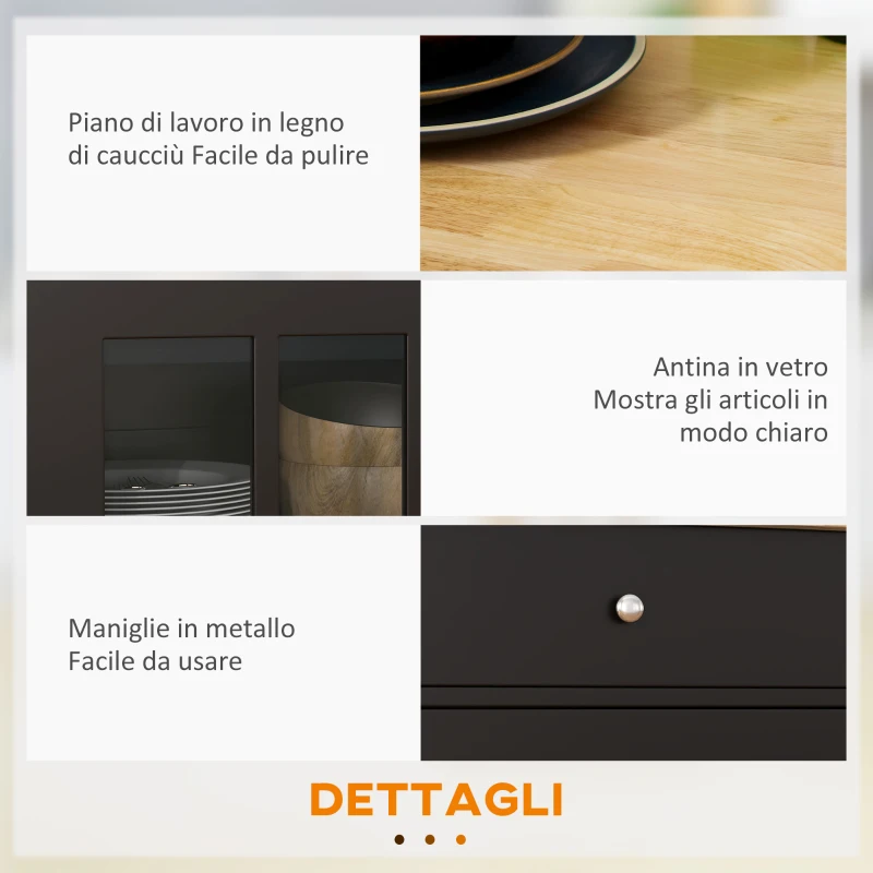 HOMCOM Carrello Cucina con Cassetto, Armadietto Regolabile e Portasciugamani, in Legno, 67x48x86.5 cm, Nero e Rovere
