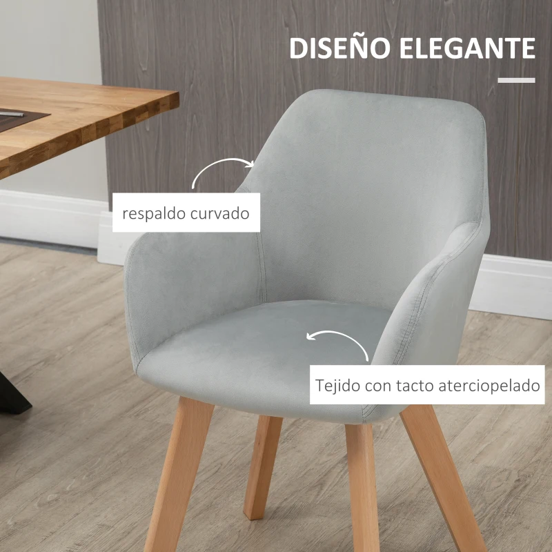 HOMCOM Juego de 2 Sillas de Comedor Modernas Tapizadas en Terciopelo con Patas de Madera para Salón 54x57x80 cm Gris(m-5)