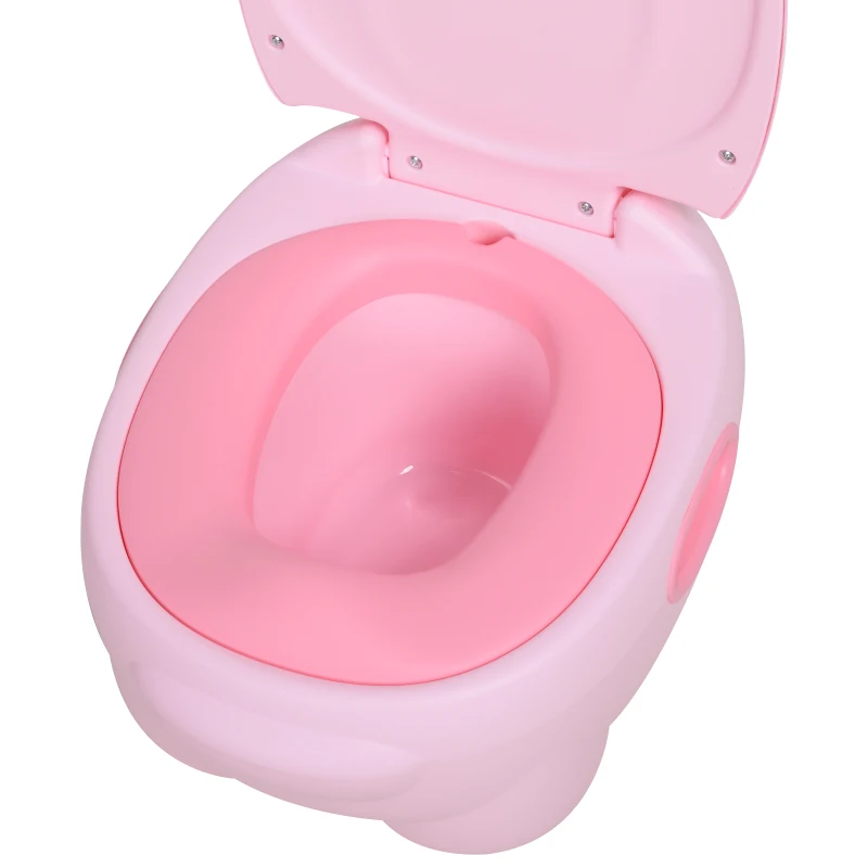 HOMCOM Orinal Infantil con Forma de Hipopótamo con Asas para Niños a partir de 6 Meses Inodoro de Aprendizaje 40x30x23 cm Rosa
