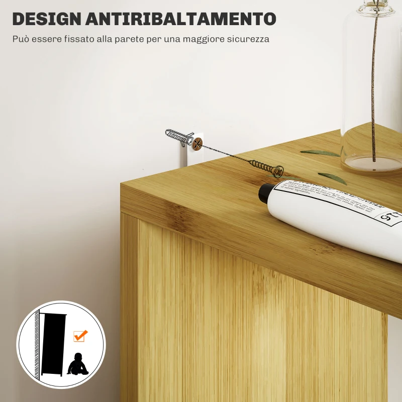 HOMCOM Colonna Bagno con Ripiani Aperti e Armadietti con Ante Magnetiche, 18x30x120 cm, Colore Legno
