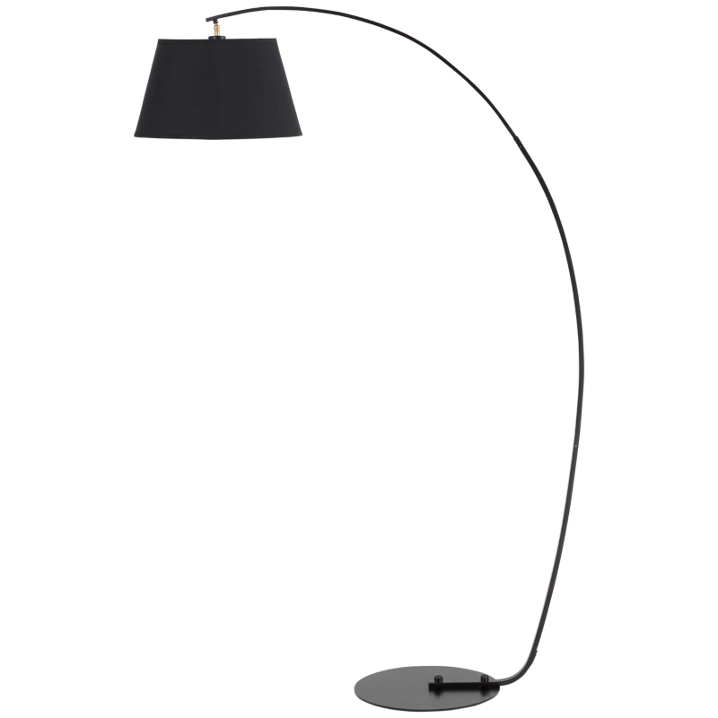 HOMCOM Lampada da Terra ad Arco con Paralume in Tessuto e Piantana Rotonda, 100x43x177cm, Nero