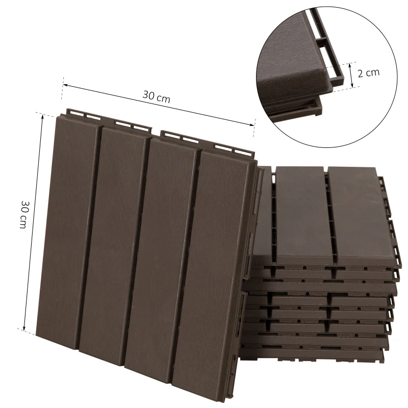 Outsunny Caillebotis - Dalles terrasse - Lot de 9 - emboîtables, Installation très Simple - Petits Carreaux Composite Plastique Imitation Bois Chocolat