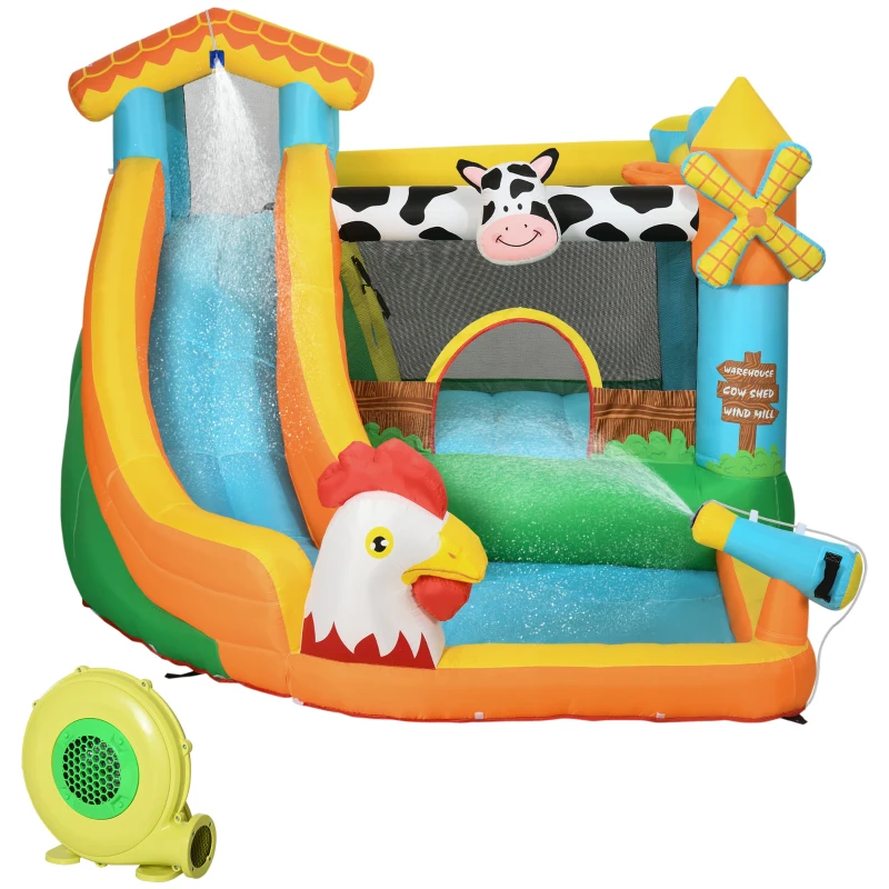 Outsunny Gioco Gonfiabile per Bambini 3-8 Anni a tema Fattoria con Borsa, 11 Paletti e Toppe Inclusi, 350x275x220 cm