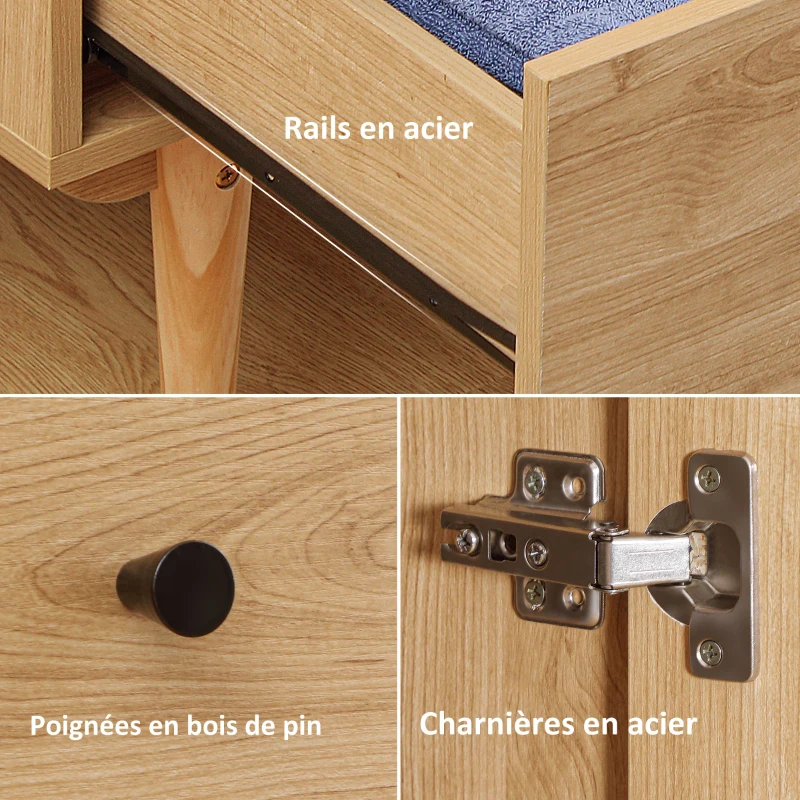 HOMCOM Armoire à vêtements armoire de rangement penderie avec 2 portes, 2 tiroirs et tringle - 80 x 52 x 180 cm - aspect bois