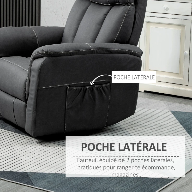 HOMCOM Fauteuil de relaxation électrique inclinable moderne avec repose-pieds et 2 poches latérales - noir