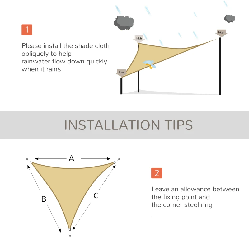 Outsunny Sun Shade Sail UV Resistant Outdoor Lawn Patio Shelter Garden Canopy Patip Shade Awning  (Triangle (3 Metre), Sand)