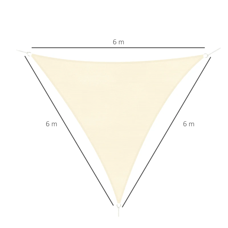 Outsunny Voile d'ombrage Triangulaire Grande Taille 6 x 6 x 6 m polyéthylène Haute densité résistant aux UV Coloris crème