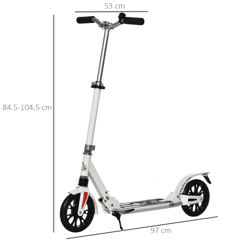 HOMCOM Kick Scooter Height Adjustable Foldable Scooter 200mm Large Wheels Scooters w/ Foot Brak, Shock Absorption Mechanism and Manual Bell for Ages 14 Years and Up