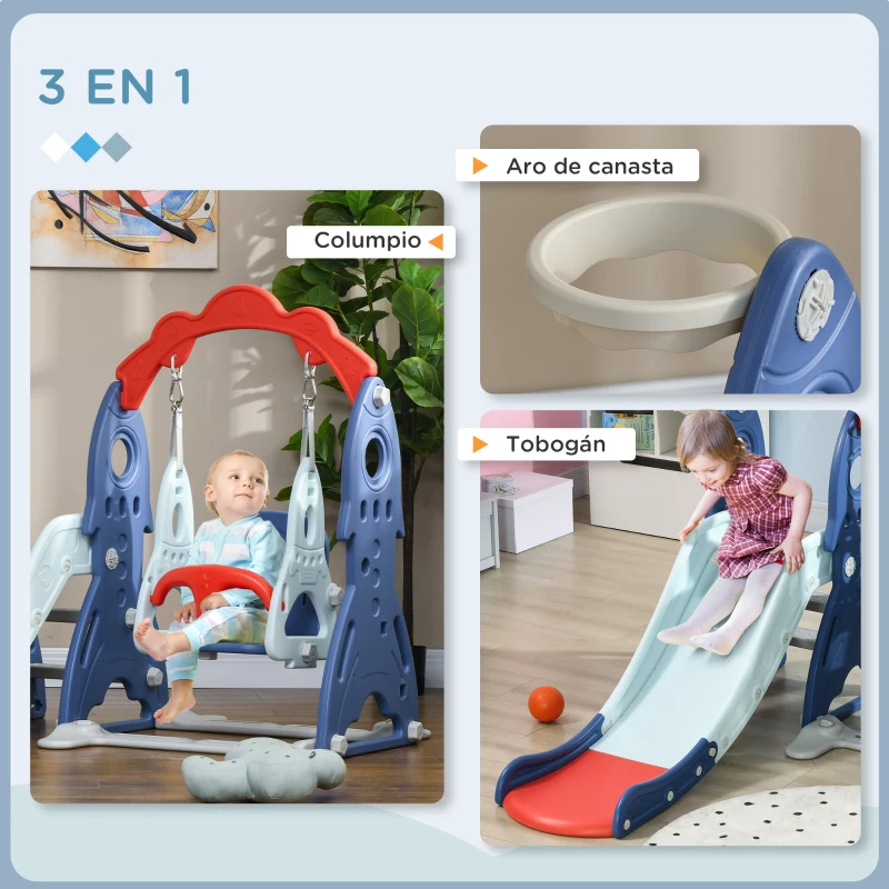 AIYAPLAY Juego de Tobogán y Columpio para Niños de 1-3 Años 3 en 1 con Columpio Tobogán y Aro de Baloncesto Multicolor