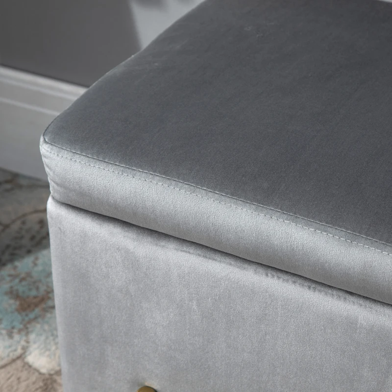 HOMCOM Banc de rangement coffre de rangement design contemporain- banc avec espace de stockage - dim. 100L x 40l x 42H cm - velours gris clair piètement métal doré