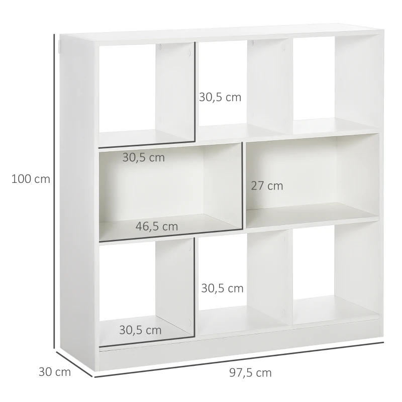 HOMCOM Estantería Librería con 8 Compartimentos Estantería de Exposición Moderno para Sala de Estar 97,5x30x100 cm Blanco