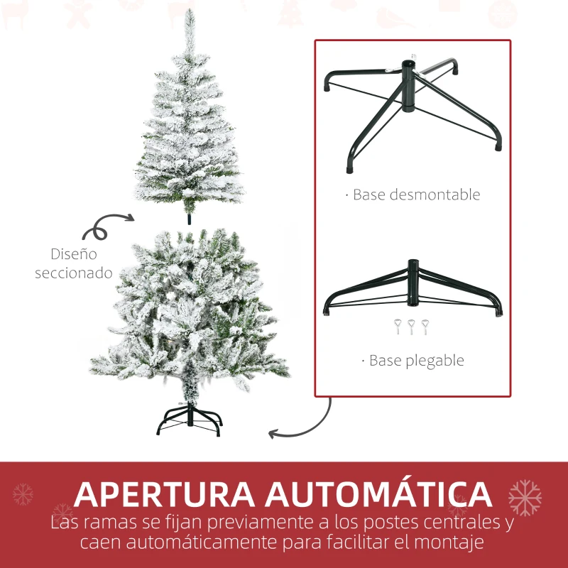 HOMCOM Árbol de Navidad Artificial 150 cm con Nieve Ignífugo con 358 Ramas Decoración Navideña para Interiores Verde