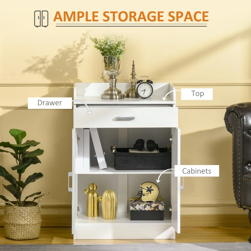 HOMCOM Modern Storage Cabinet, Small Floor Cupboard with Drawer and Adjustable Shelf for Kitchen, Living Room, Bedroom, Hallway, White