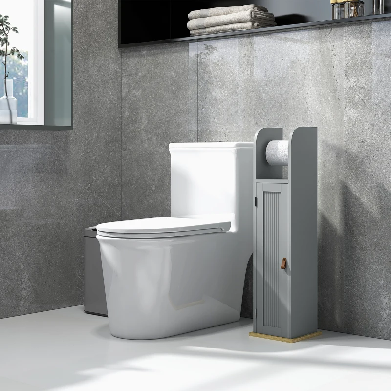kleankin Meuble de salle de bain support papier toilette avec placard et étagères réglables 20 x 20 x 80 cm gris