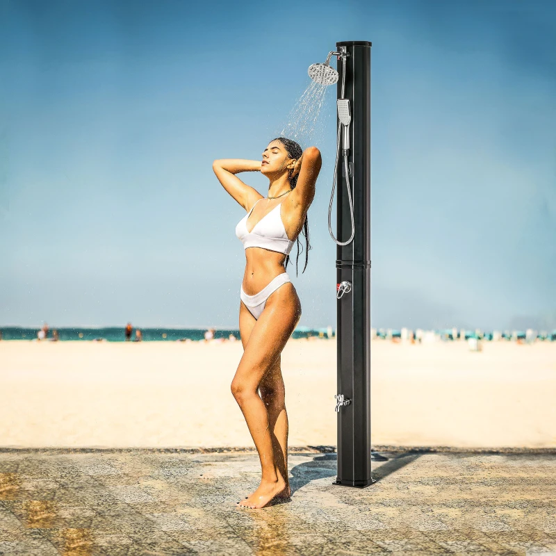 Outsunny Douche solaire d'extérieur réservoir 35L pression max. 3,5 bar, mitigeur, grand pommeau, douchette, robinet à pieds
