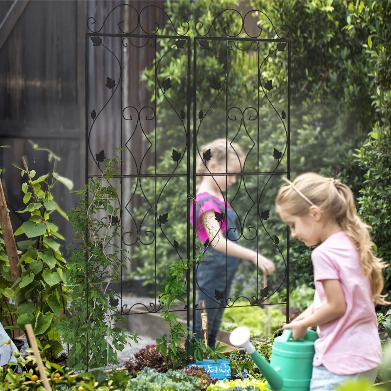 Outsunny Metal Trellis Set of 2, Garden Trellis for Climbing Plants Support Frames, Leaf Design