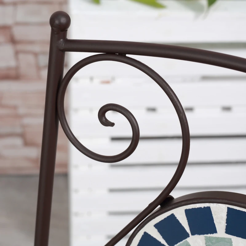 Outsunny Mobili da Giardino Set 3 Pezzi con 2 Sedie Pieghevoli e 1 Tavolino Rotondo, in Metallo e Ceramica