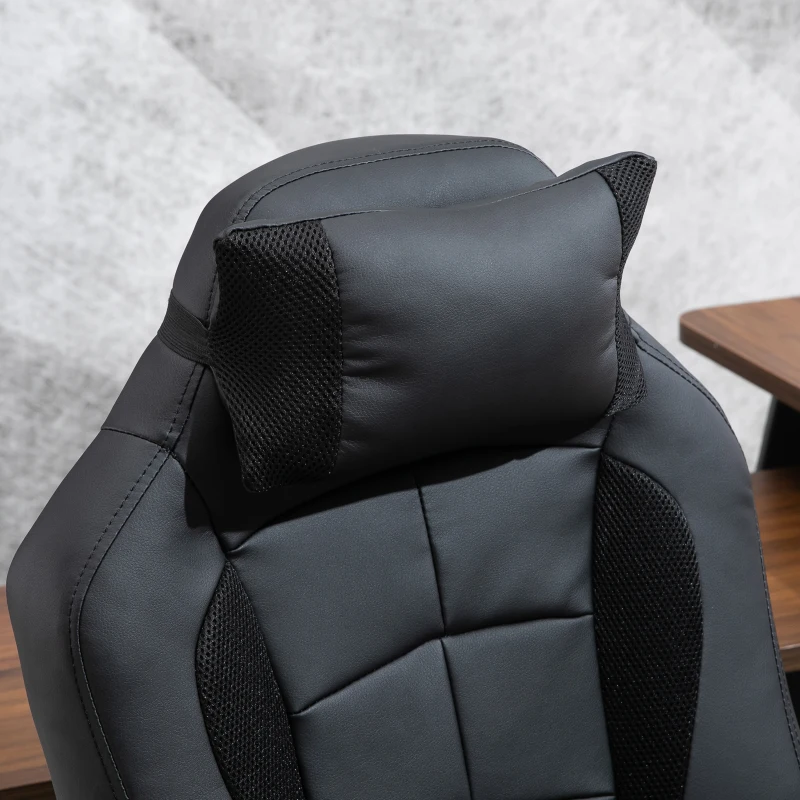 HOMCOM Gaming Silla Reclinable de Ergonómico hasta 130°con Reposacabezas Cojín Grosor 10cm Cuero Carga 120kg 67x69x118-127cm