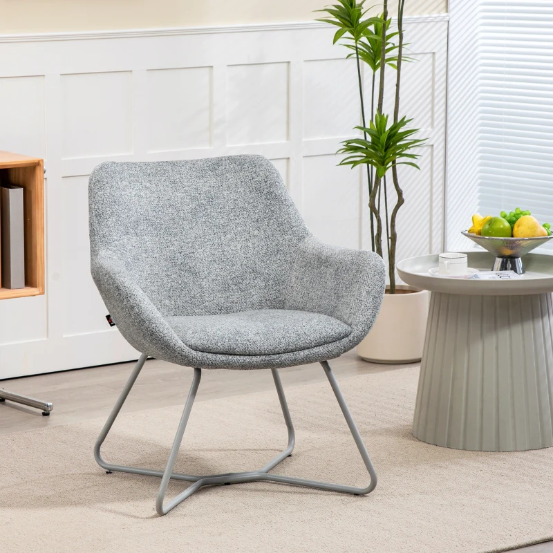 HOMCOM Sedia Moderna con Braccioli e Schienale Imbottiti, in Tessuto Effetto Lino e Acciaio, 63x69x75 cm, Grigio