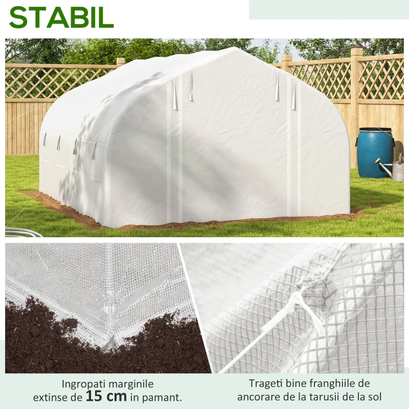 Outsunny Sera Cabina 4 x 3 m, Pereti Laterali Rulabili cu Fermoar, Usa cu Plasa, 8 Ferestre cu Plasa, Cort Tunel de Sera(m-8)