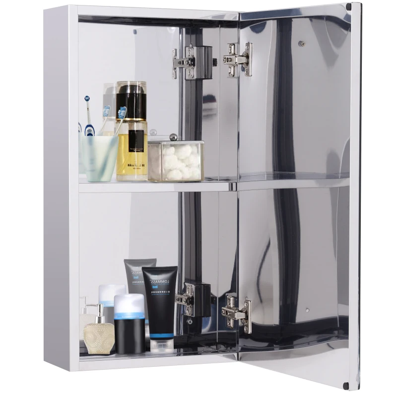 HOMCOM Armoire miroir rangement toilette salle de bain meuble mural dim. 30L x 14l x 55H cm acier inox.