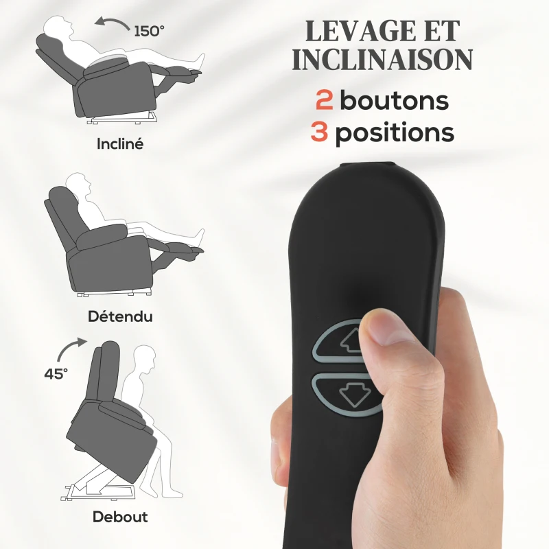 HOMCOM Fauteuil releveur électrique massage et chauffage avec repose-pied, dossier inclinable, télécommande et poche latérale(m-4)