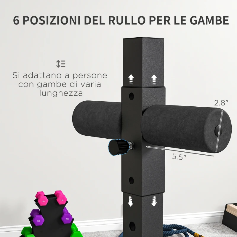 SPORTNOW Sedia Romana Regolabile su 6 Posizioni con Maniglie Laterali, in Acciaio e PU, 110x70x95 cm, Nero