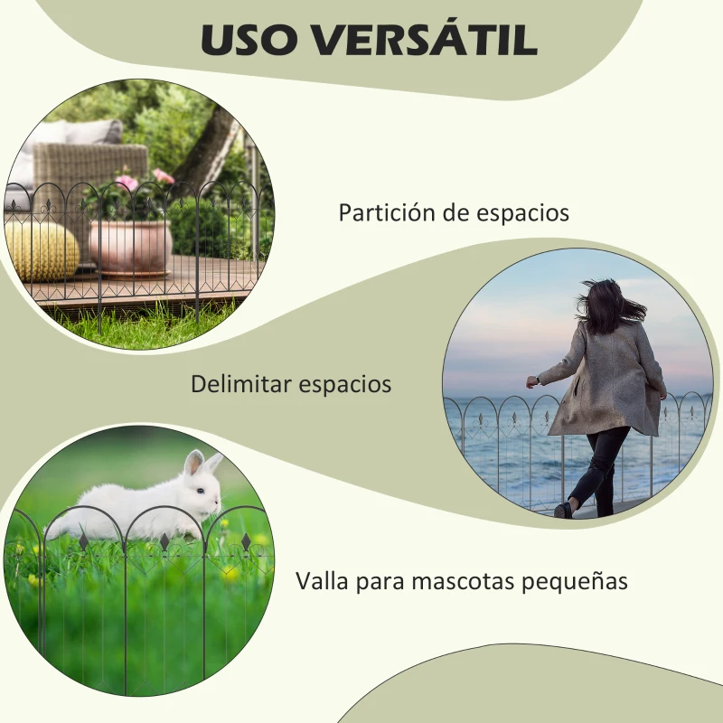 Outsunny Set de 5 Vallas Decorativas para Jardín Metálicas 305x79,5 cm Combinación Libre Barrera para Animales Negro