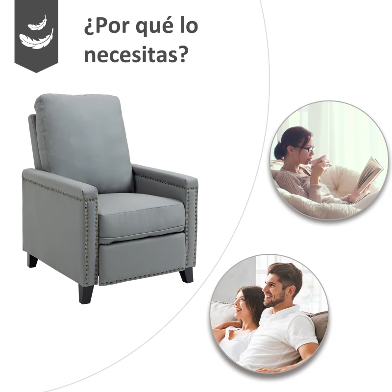 HOMCOM Sillón Relax Reclinable hasta 140° Tapizado en PU con Reposapiés Retráctil Asiento y Respaldo Acolchados para Salón Oficina Dormitorio 70,5x86x99 cm Gris