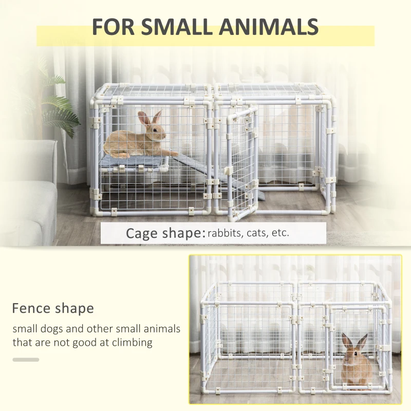 PawHut DIY Rabbit Hutch, 9PCs Guinea Pig Hutch, Large Bunny Cage with Door, Ladder, Divider for Small Animals