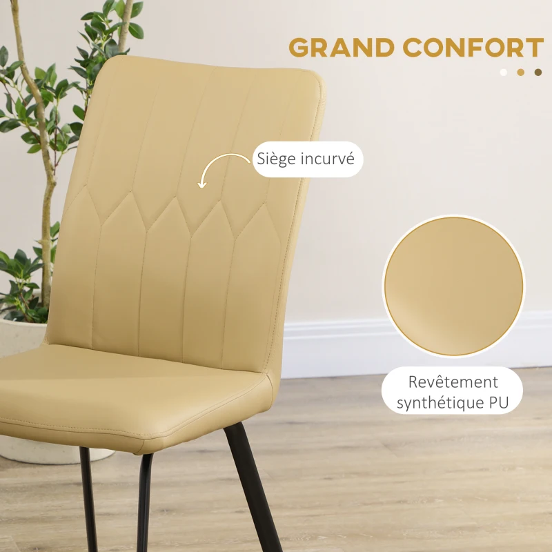 HOMCOM Lot de 4 chaises de salle à manger assise en similicuir rembourrée épais pieds en acier avec dossier noir