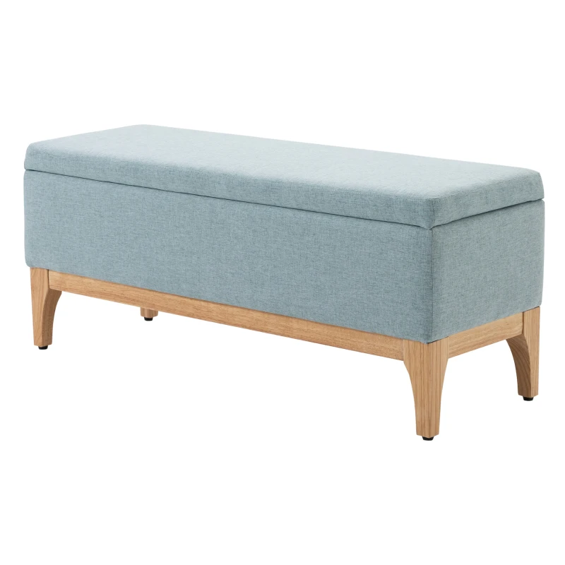 HOMCOM Banc de rangement, coffre de rangement avec couvercle amovible style scandinave, bout de lit en tissu lin, 110 x 39 x 45 cm, vert d'eau(m-10)