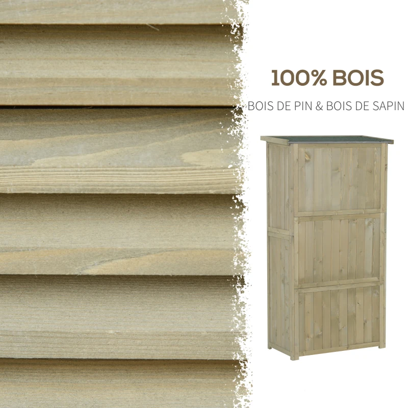 Outsunny Armoire de Jardin abri Jardin Remise pour Outils sur Pied dim. 87L x 47l x 160H cm 2 étagères Portes persiennes Toit bitumé étanche Bois pin Autoclave sable