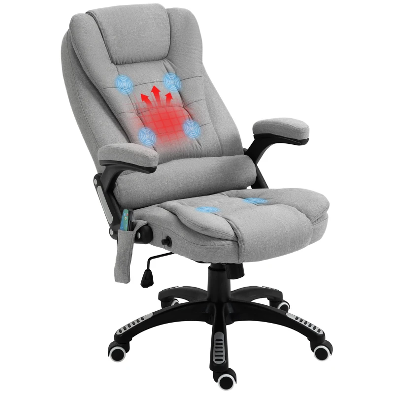 Vinsetto Office Chair, Ergonomic Fabric Desk Chair with 6-Point Massage and Back Heated, Arms, Lumbar Support, Light Grey
