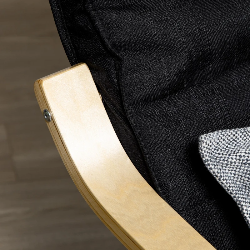 HOMCOM Fauteuil Relax Confort et Relaxation avec Repose-Pied réglable déhoussable 94 x 66,5 x 100 cm cm Bois Massif Noir