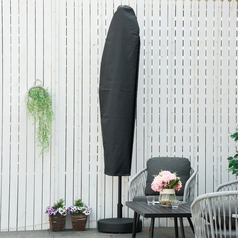 Outsunny Parasol Cover, Patio Cantilever Cover, Banana Umbrella Protector with Rod, Zipper for Outdoor Garden, Patio, Dark Grey