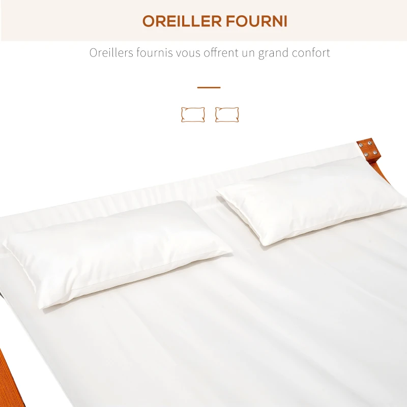 Outsunny Bain de Soleil transat Design à Bascule 2 Places 2 Coussins Inclus Bois mélèze pré-huilé Coton Blanc