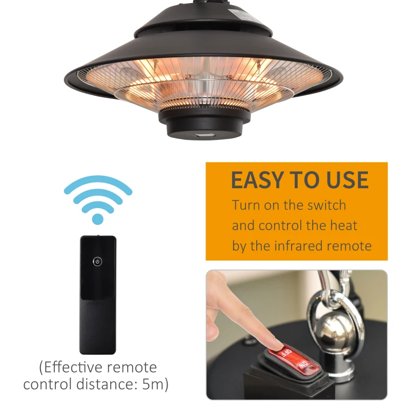 Outsunny 1500W Electric Patio Heater Aluminium Ceiling Mounted Heater with Infrared Remote Control for Indoor and Outdoor Use, Black